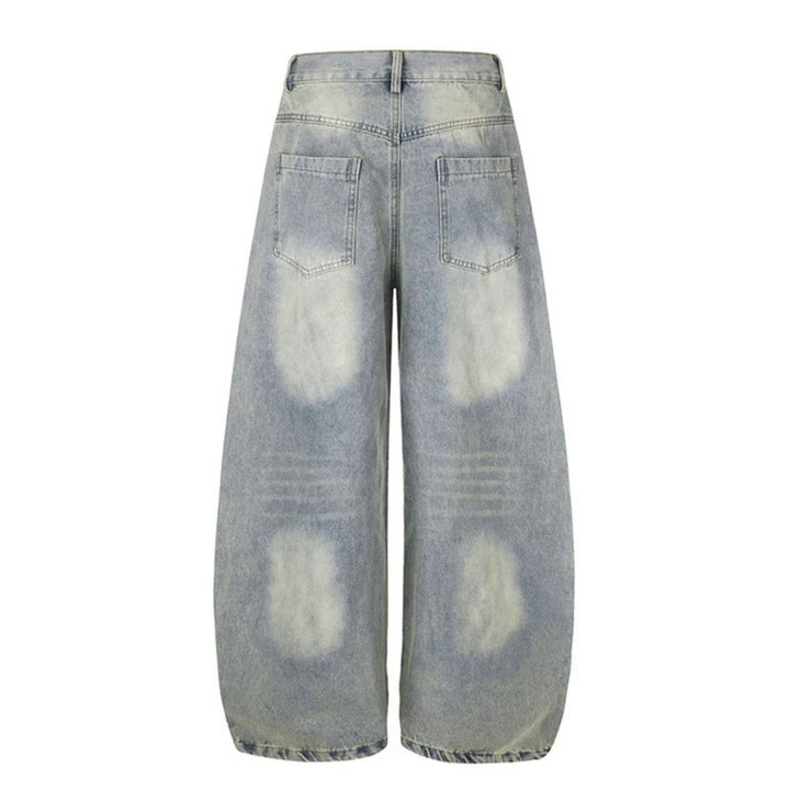 Women's Loose High-Waist Palazzo Jeans with Star Embroidery and Used Effect
