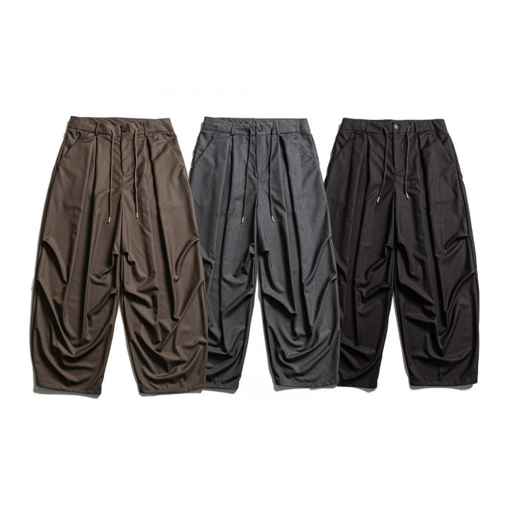 Men's Wide Pleated Baggy Pants with Pleats and Drawstring Mune Fashion