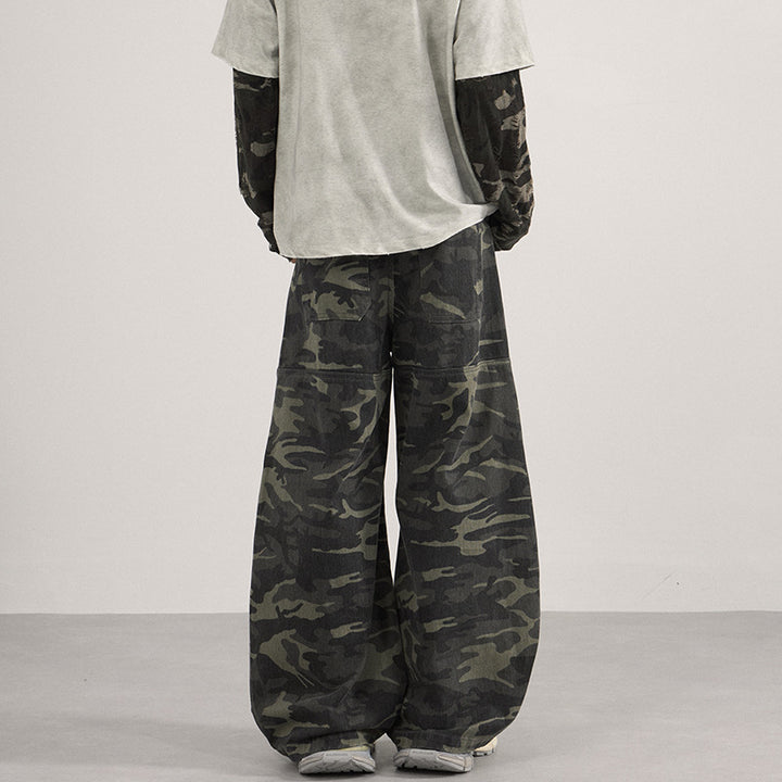 Men's Loose Camouflage Baggy Pants with Low Waistline and Knee Patch Pockets Mune Fashion
