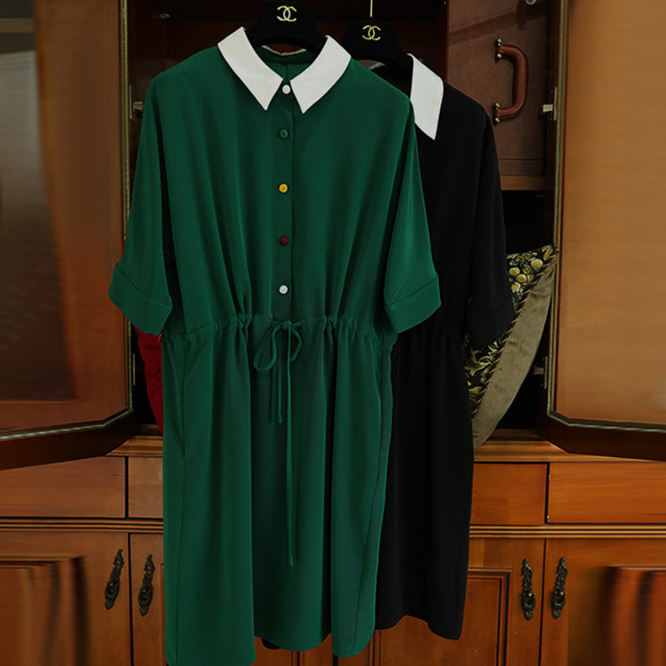 Ladies Fashion Shirt Dress with Waist Drawstring Mune Fashion