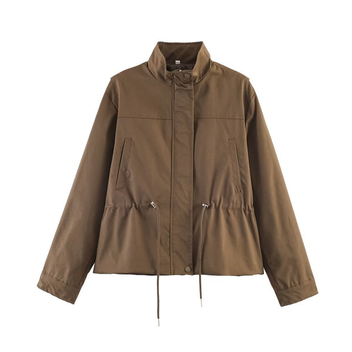Women's short transition jacket with drawstring waist and stand-up collar Mune Fashion