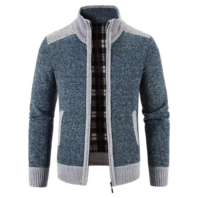 Men's padded zip-up cardigan with stand-up collar, warming checked fleece interior and ribbed cuffs Mune Fashion