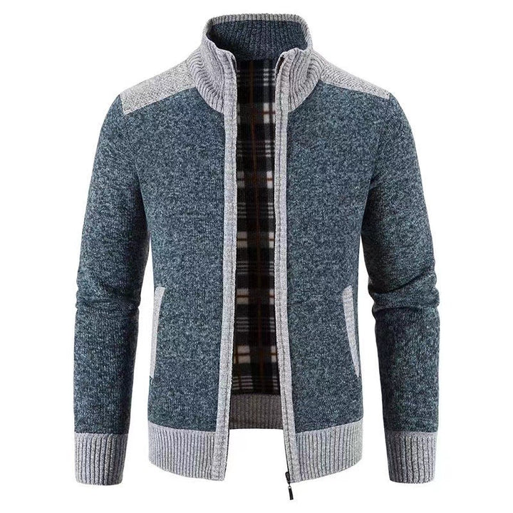 Men's padded zip-up cardigan with stand-up collar, warming checked fleece interior and ribbed cuffs Mune Fashion