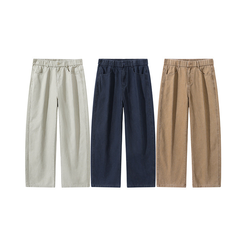 Men's wide cotton trousers with elastic waistband, straight leg and side pockets Drune