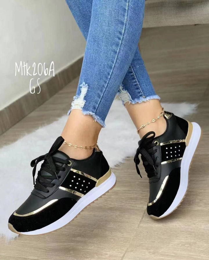 Women's Trendy Platform Sneakers with Metallic Accents and Padded Comfort Sole Mune Fashion