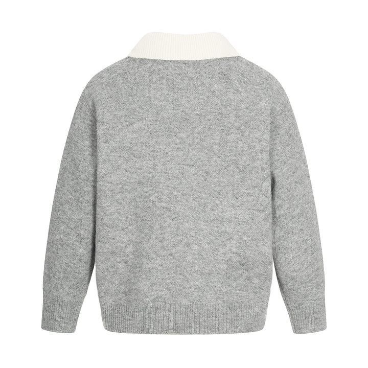 Women Oversize Wool Blend Sweater with Contrast Polo Collar and V-Neck Mune Fashion