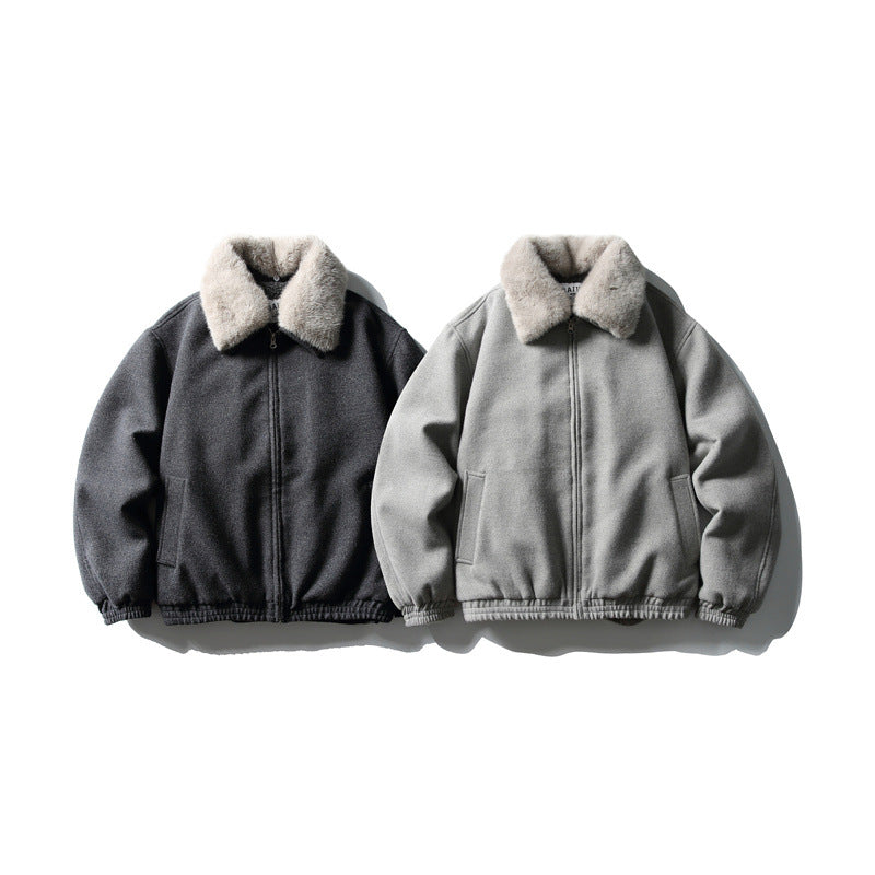 Men's Short Boxy Wool Blend Pilot Jacket with Faux Fur Collar and Elastic Hem Mune Fashion