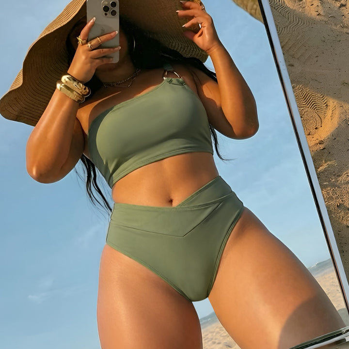 Ladies High-Waisted Bikini Set with Asymmetrical Top Mune Fashion