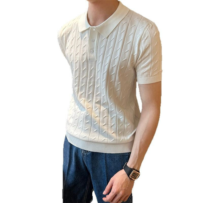 Men's Elegant Knitted Polo Shirt with Rib Structure Mune Fashion