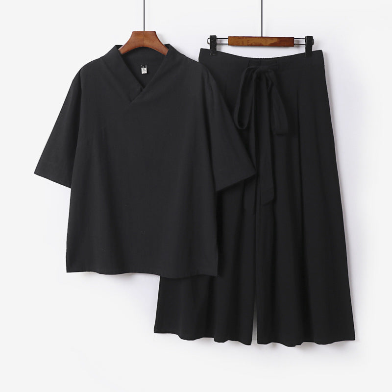 Women's Loose Kimono Loungewear Set with V-Neck and Culotte Pants Mune Fashion