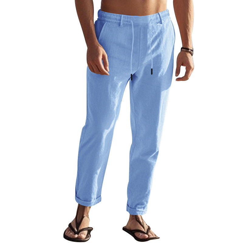 Men's casual chino with linen look, elastic waistband and slim ankle fit Mune Fashion