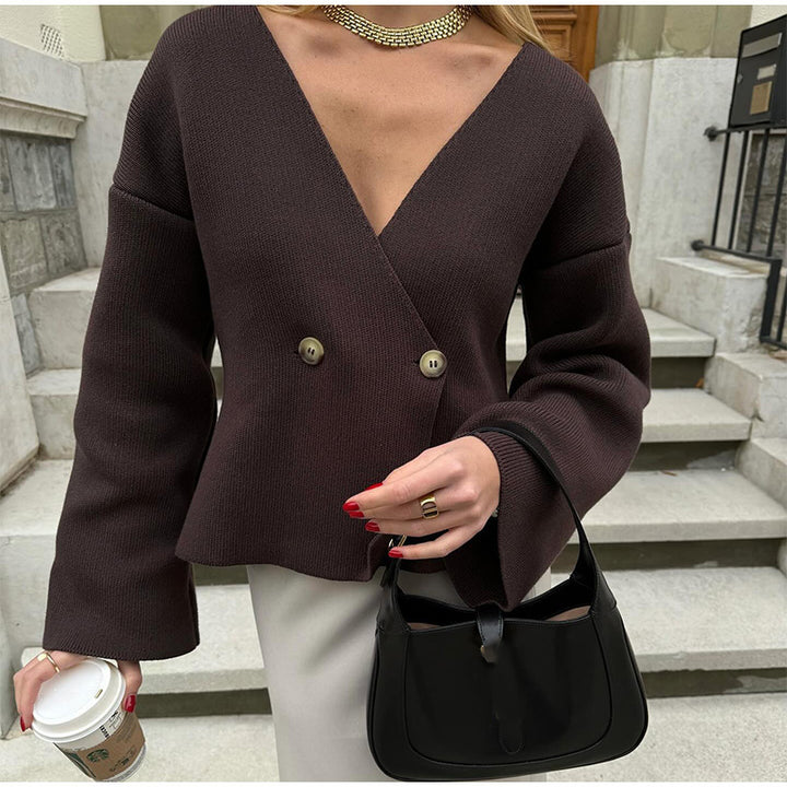 Women's cardigan wrap look with deep V-neck and bell sleeves Mune Fashion