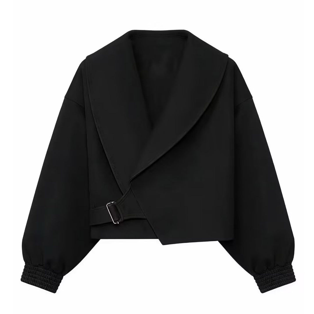 Women Short Cut Wrap Blouse with V-Neck and Balloon Sleeves Mune Fashion