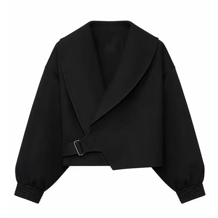 Women Short Cut Wrap Blouse with V-Neck and Balloon Sleeves Mune Fashion