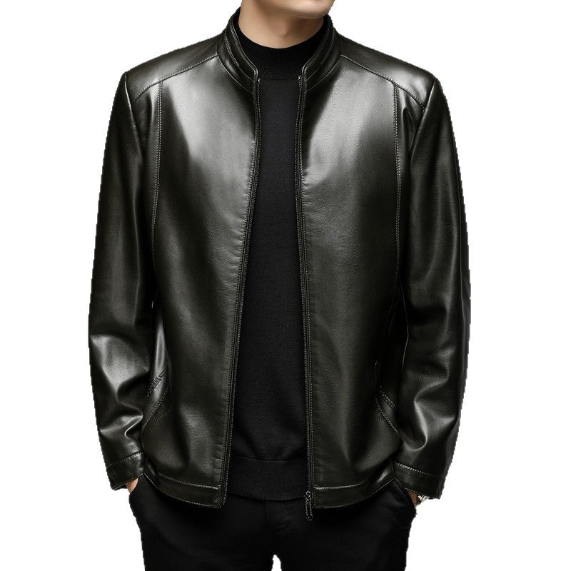 Men's Slim-Fit Faux Leather Jacket with Stand Collar and Hidden Zipper Mune Fashion