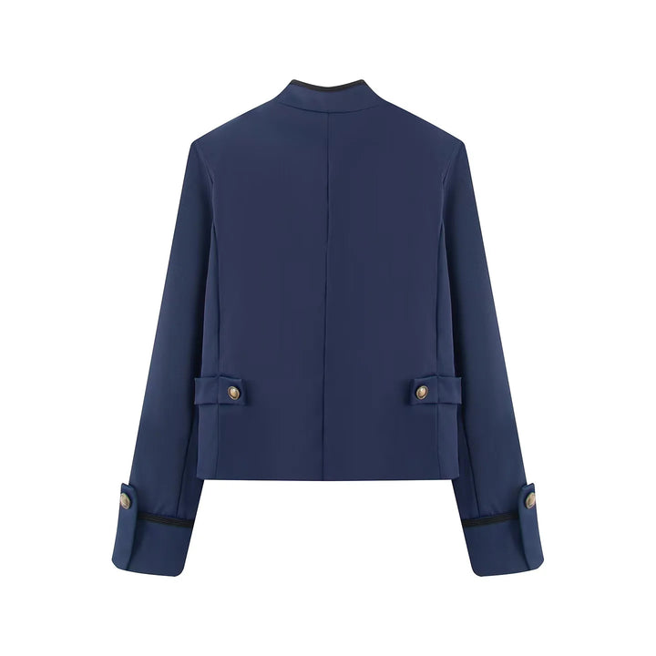 Women's short jacket in uniform style with ornamental cord decoration, stand-up collar and concealed zipper Mune Fashion