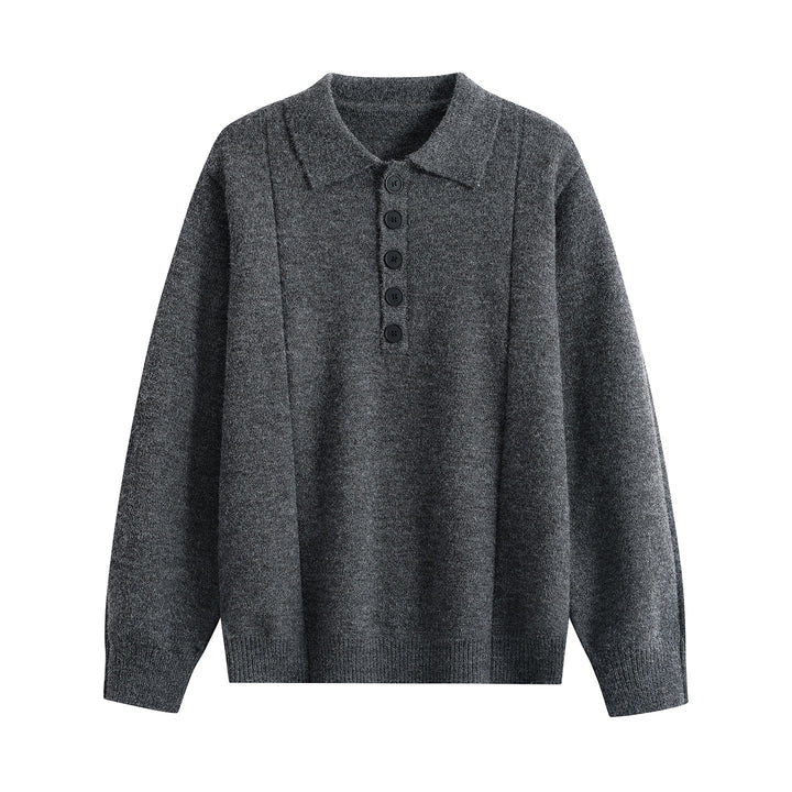 Women Loose Fine Knit Polo with Half Button Placket and Ribbed Cuffs Mune Fashion
