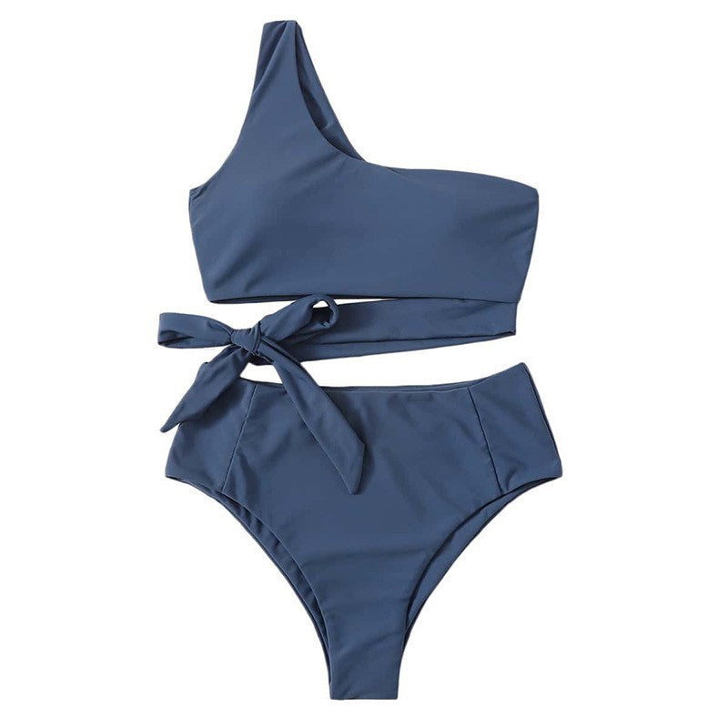 Women One-Shoulder Bikini with High Waist and Side Tie Mune Fashion