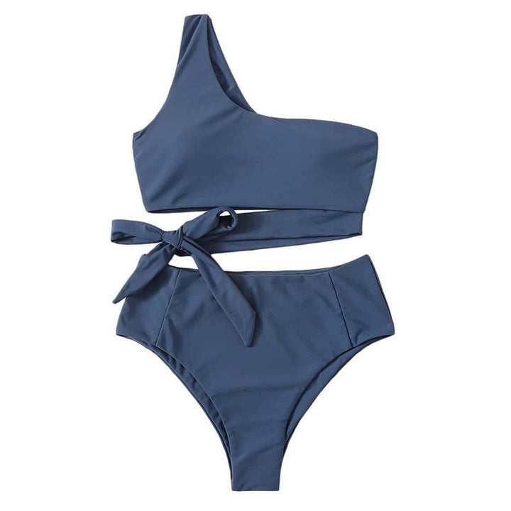 Women One-Shoulder Bikini with High Waist and Side Tie Mune Fashion