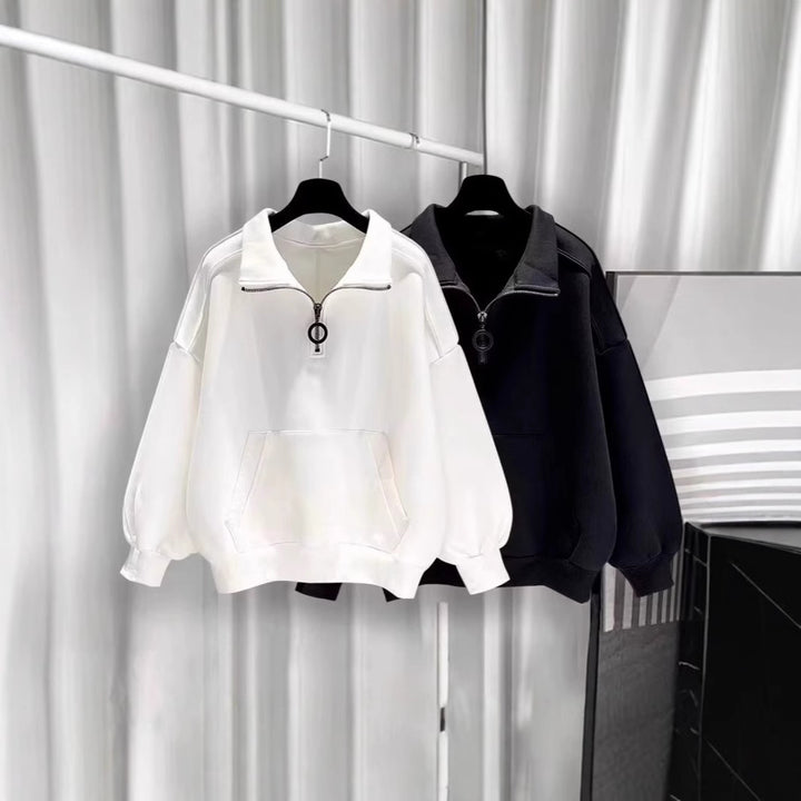 Women's Sporty High Collar Sweater with Zipper Mune Fashion