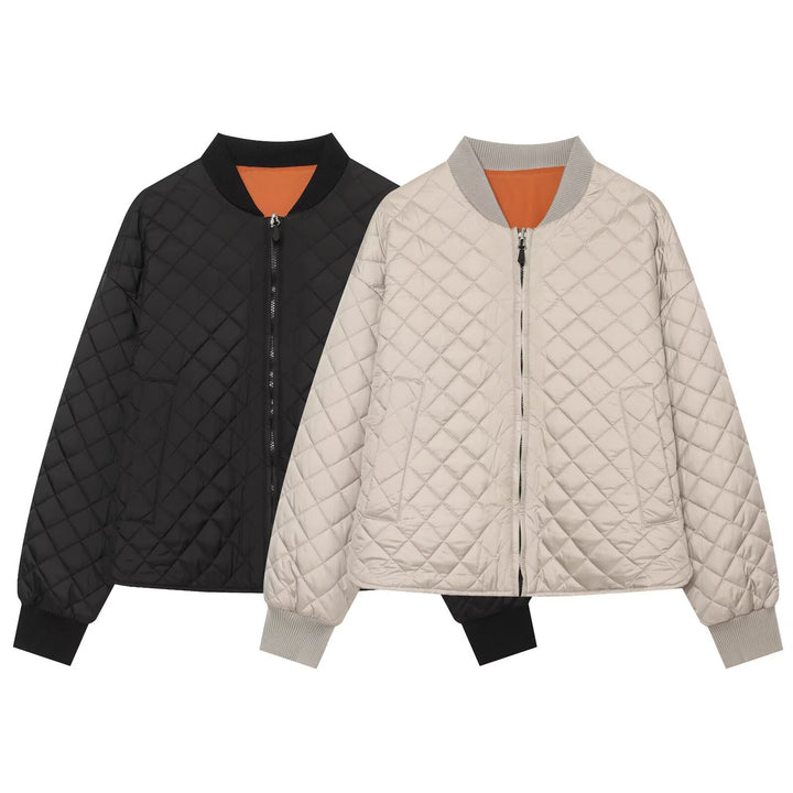 Women's quilted bomber jacket with diamond quilting and ribbed collar Mune Fashion