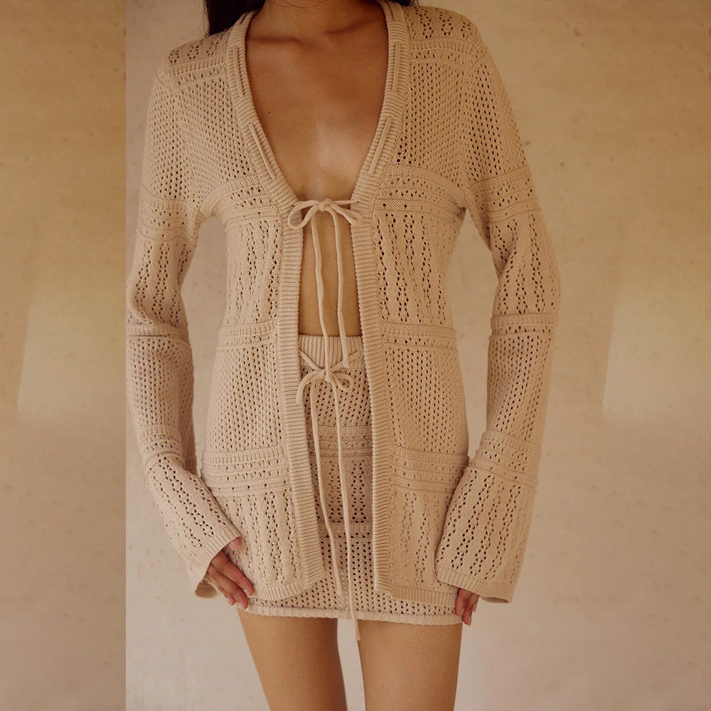 Ladies fashionable crochet poncho with drawstring Mune Fashion