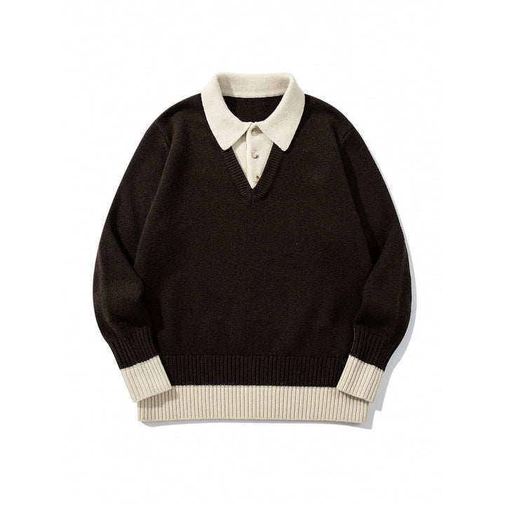 Men's Oversized Fine Knit Polo with Contrast Trim Shirt Collar and Ribbed Cuffs Mune Fashion