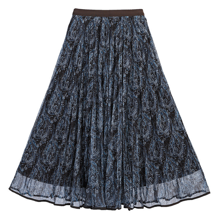 Women's voluminous chiffon circle skirt in paisley motif with elastic waistband Mune Fashion