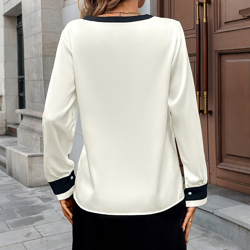 Women Elegant Blouse with Contrast Edges Mune Fashion