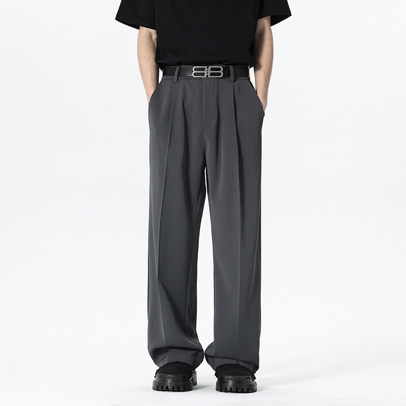 Men's loose waistband pleat fabric trousers with high waist, straight leg and discreet side pockets Mune Fashion