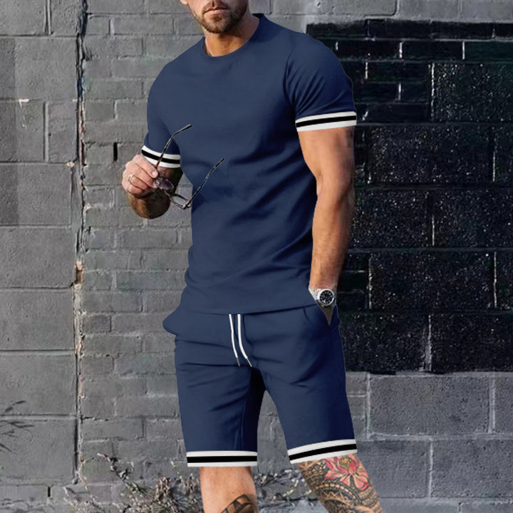 Men's athletic leisure set made of cotton fine jersey with contrast cuffs and drawstring short pants Mune Fashion