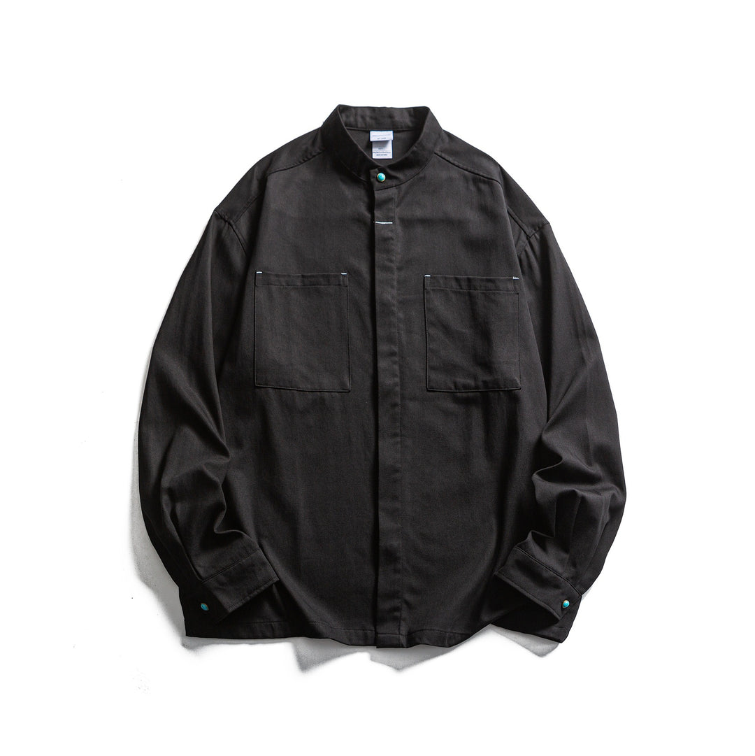 Men's Workwear Overshirt with Stand-up Collar and Hidden Button Placket Mune Fashion