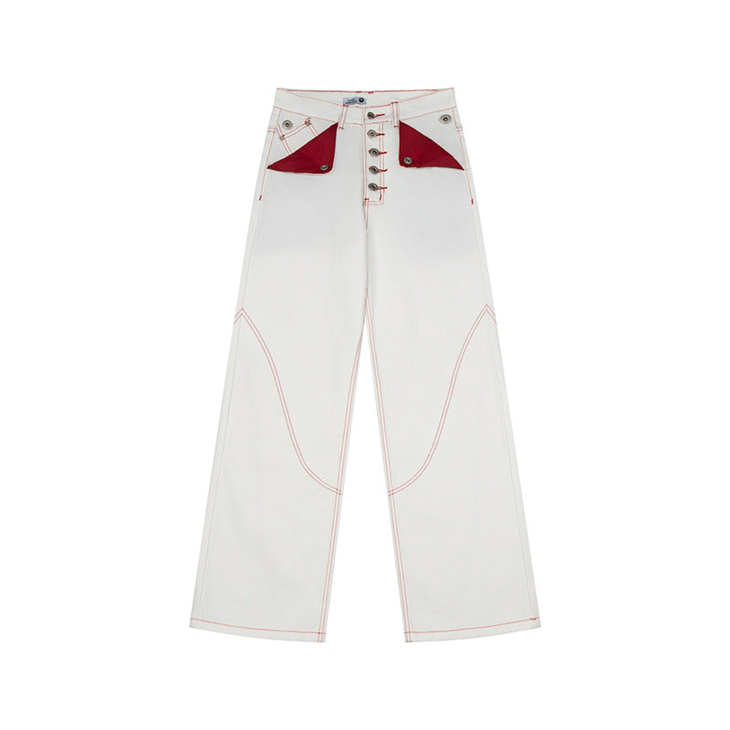 Women's High-Waist Wide-Leg Jeans with contrast pockets and decorative stitching Mune Fashion