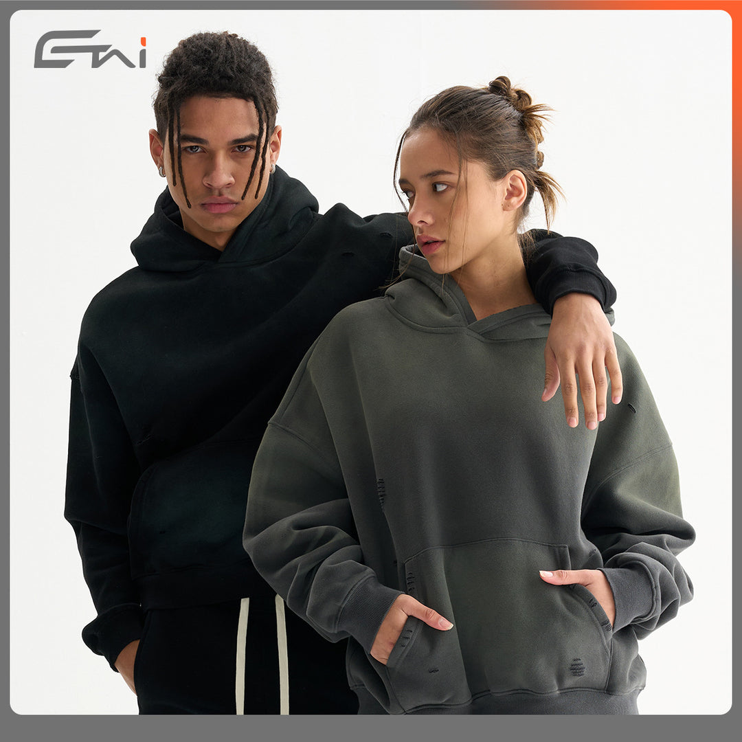 Men's Oversized Hoodie in Used Look with Kangaroo Pocket and Destroy Details Mune Fashion