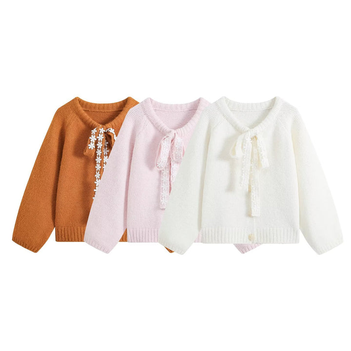 Women Fluffy Cardigan with Lace Ribbon Ties Mune Fashion