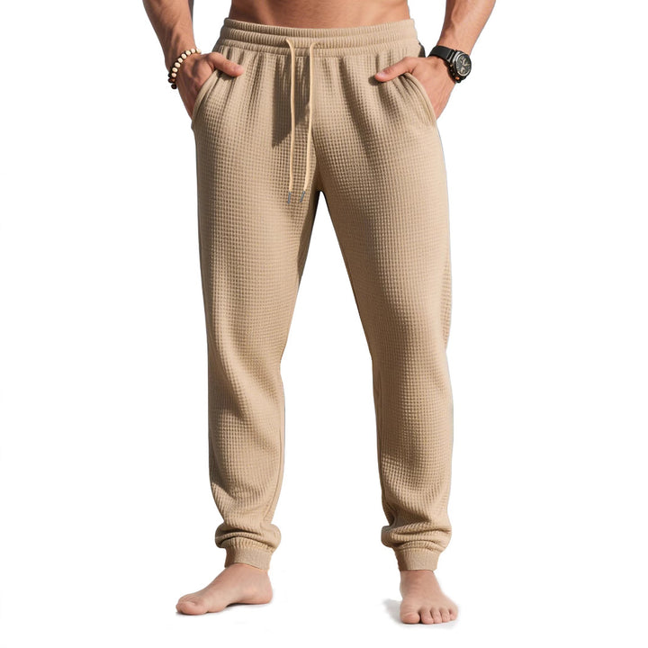 Men's waffle texture lounge pants with elastic waistband drawstring and side pockets Mune Fashion