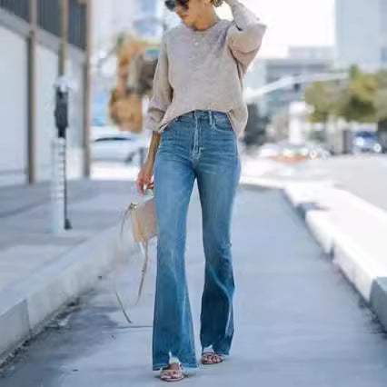 Women’s straight-cut jeans in cropped length with frayed hem Mune Fashion