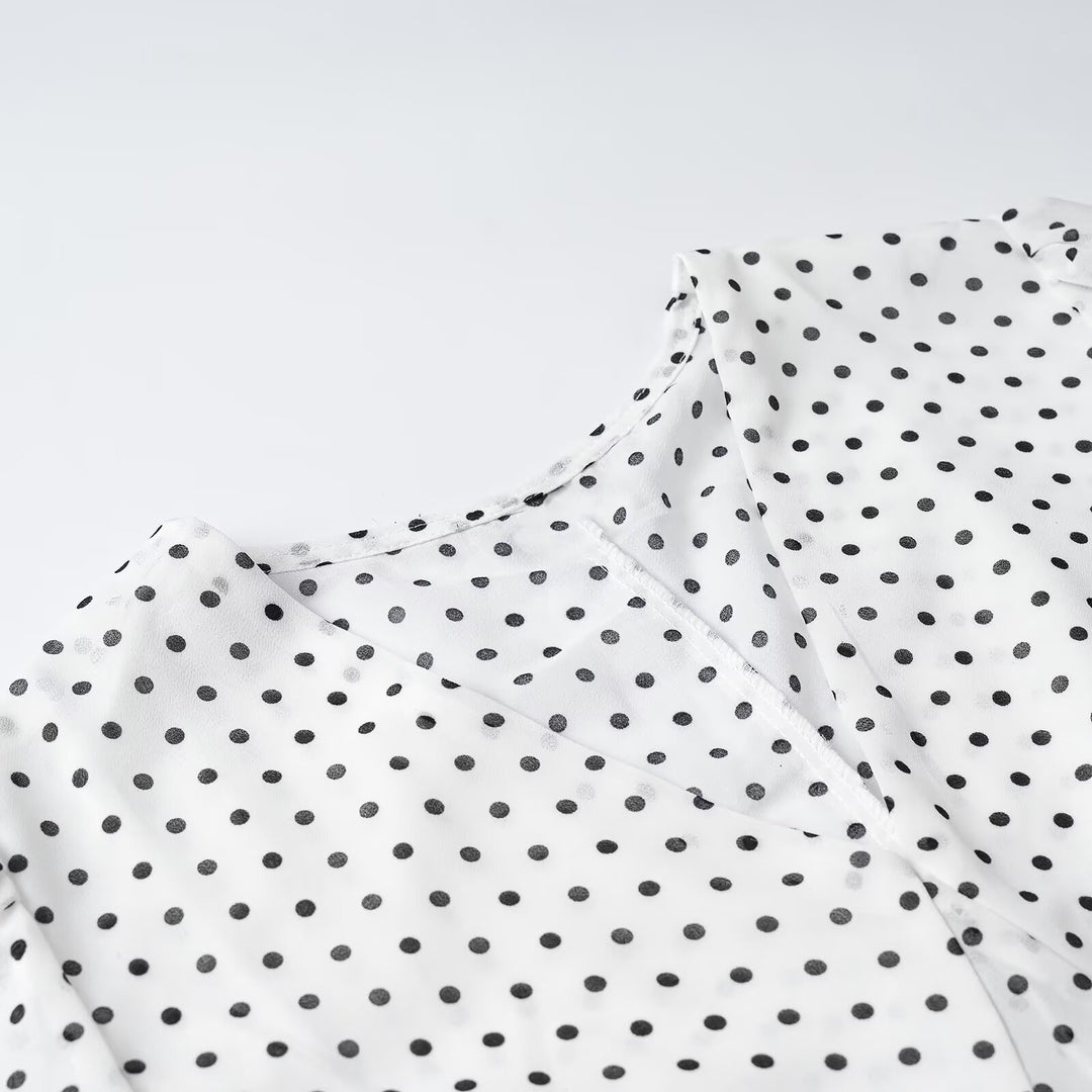 Women's wrap blouse with tie scarf, V-neck and polka dot design Mune Fashion