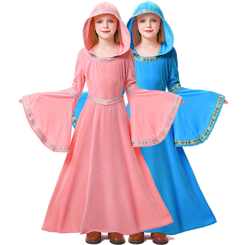 Girls Wizard Costume with Hood and Flared Sleeves Mune Fashion