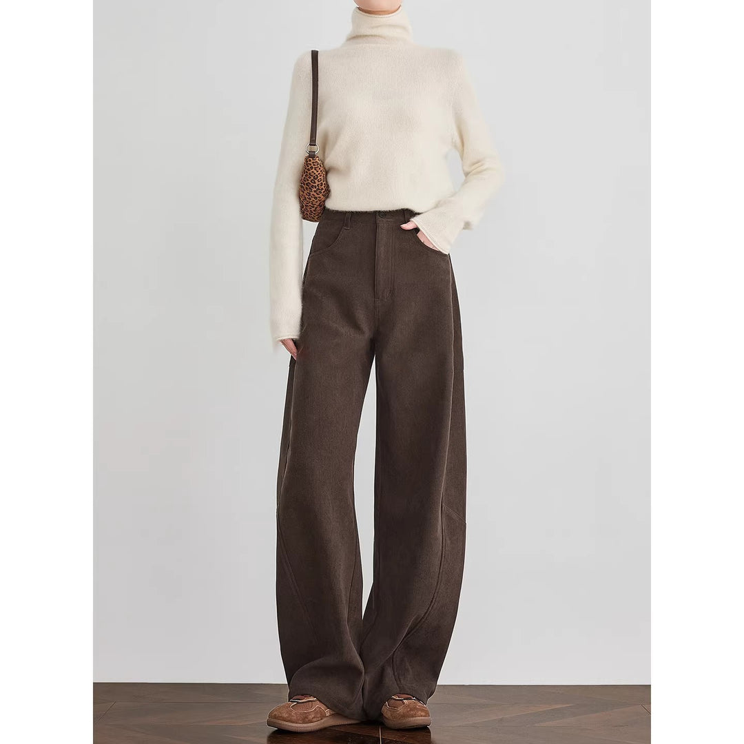 Women's wide cord trousers with high waist, pleat and palazzo cut Mune Fashion