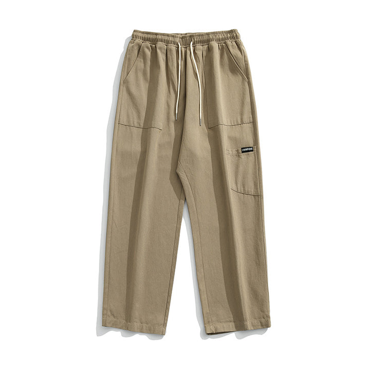 Unisex Wide Relaxed Leisure Pants with Elastic Waistband, Drawstring, and Patch Pockets Mune Fashion
