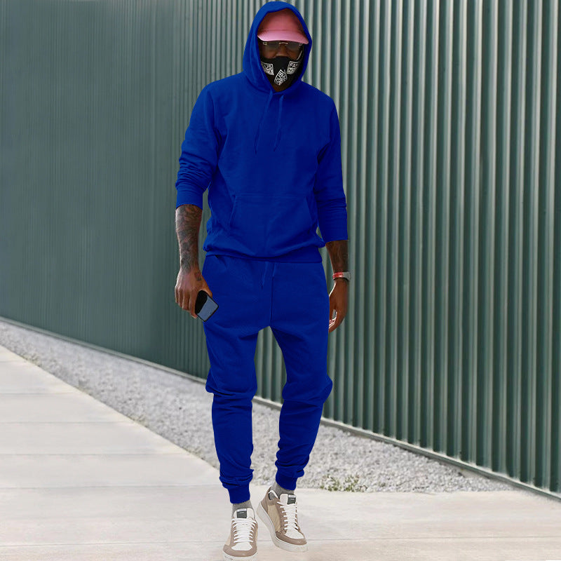 Men's casual hoodie and jogging set made of French Terry with kangaroo pocket, ribbed cuffs, and elastic drawstring waistband Mune Fashion