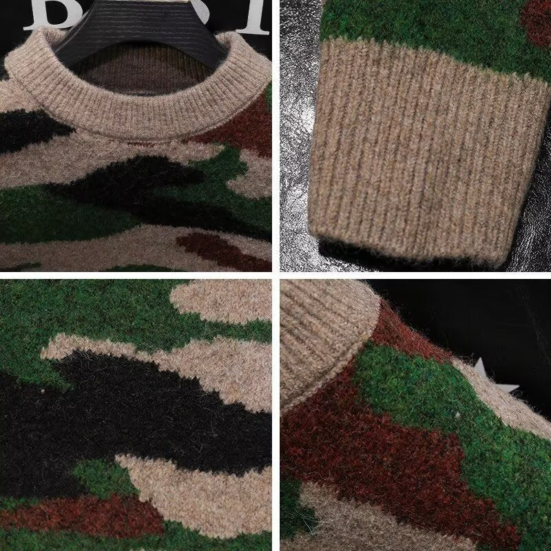 Men's Cozy Chunky Knit Sweater with Camouflage Pattern Mune Fashion