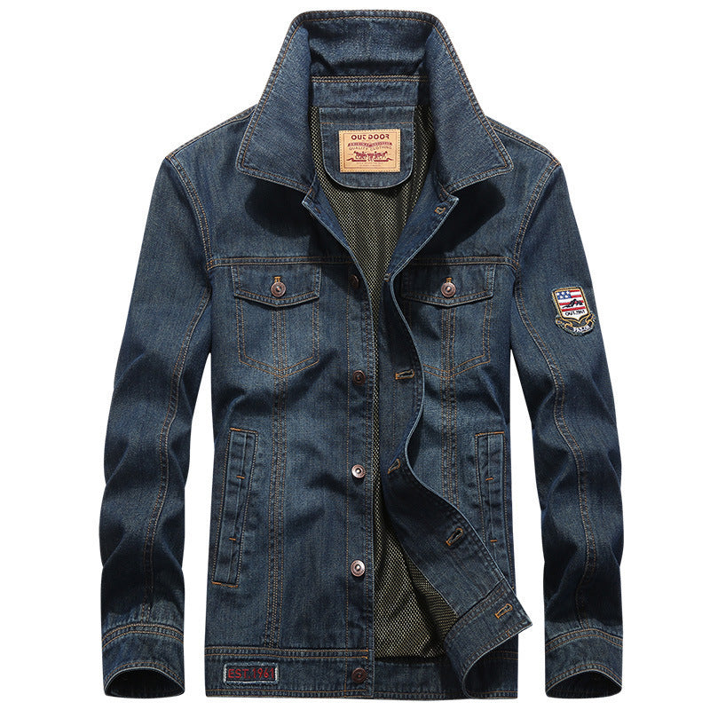 Men's denim jacket in vintage look with patch, chest pockets, and breathable mesh lining Mune Fashion