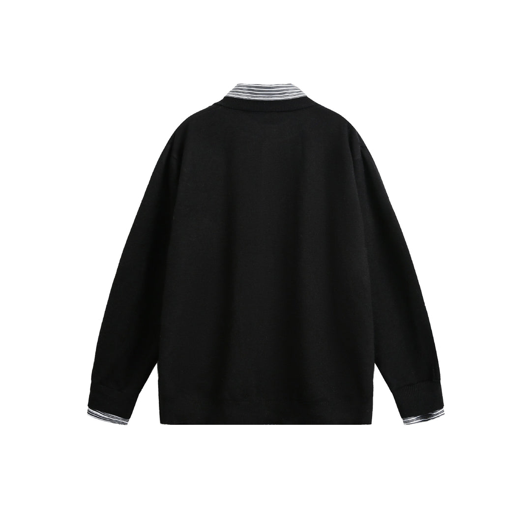 Unisex Layered Look Knit Cardigan with Integrated Shirt Collar and Button Placket Mune Fashion