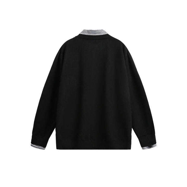 Unisex Layered Look Knit Cardigan with Integrated Shirt Collar and Button Placket Mune Fashion