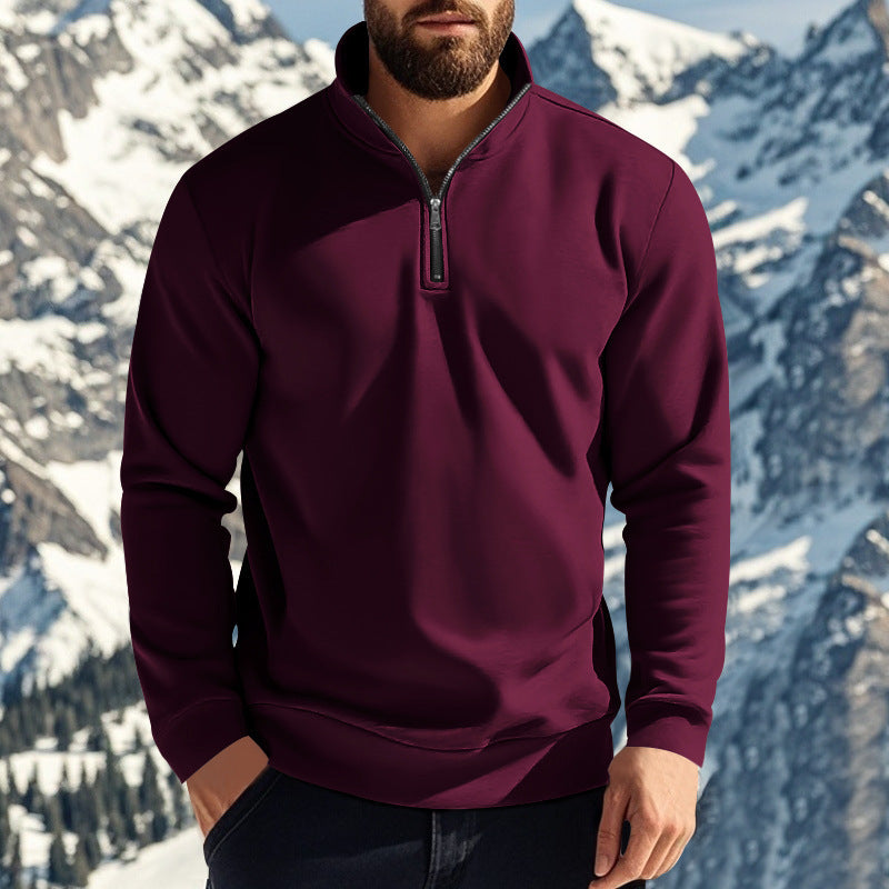 Men's comfortable half-zip sweatshirt with stand-up collar, lightly brushed inner side, and ribbed hem Mune Fashion