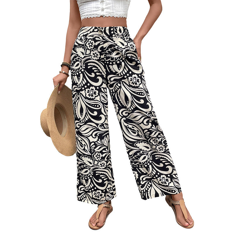 Women's Wide Palazzo Jeans with Floral Pattern Mune Fashion