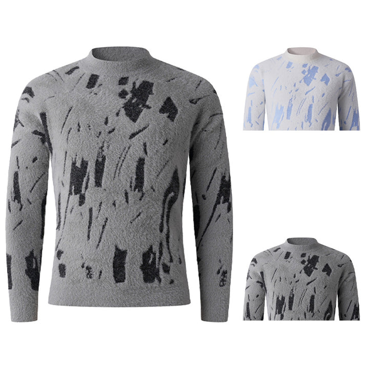 Men's Structured Mock Neck Sweater with Abstract Brush Pattern Mune Fashion