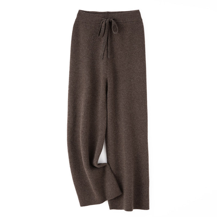 Women's wide knit pants with drawstring waistband and cashmere-like texture Mune Fashion